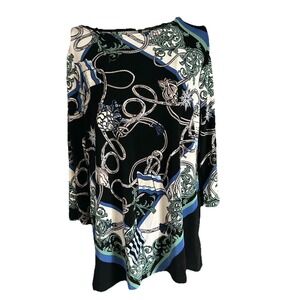 Chicos Travelers Top Women's 3/4 Sleeve Nautical Top Size 8/10 Stretch Tunic